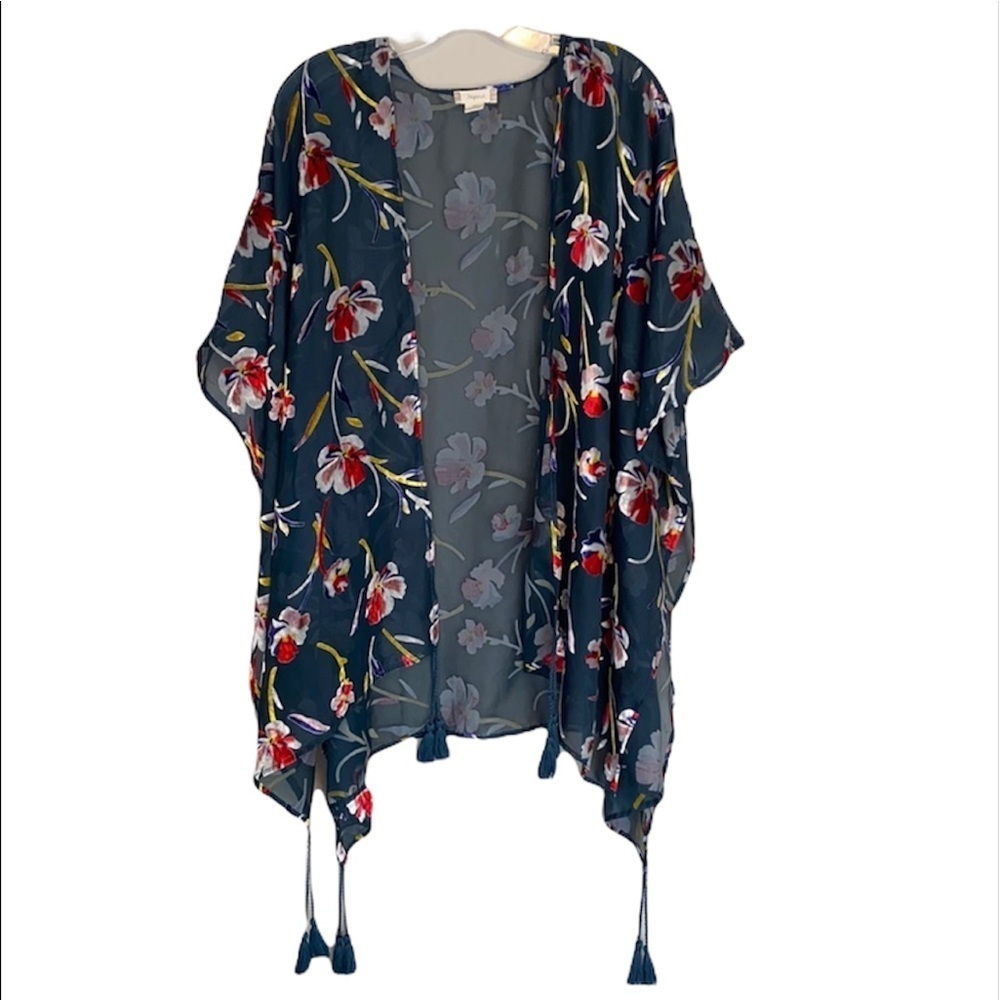Japna Velvet Floral Sheer Kimono With Tassels